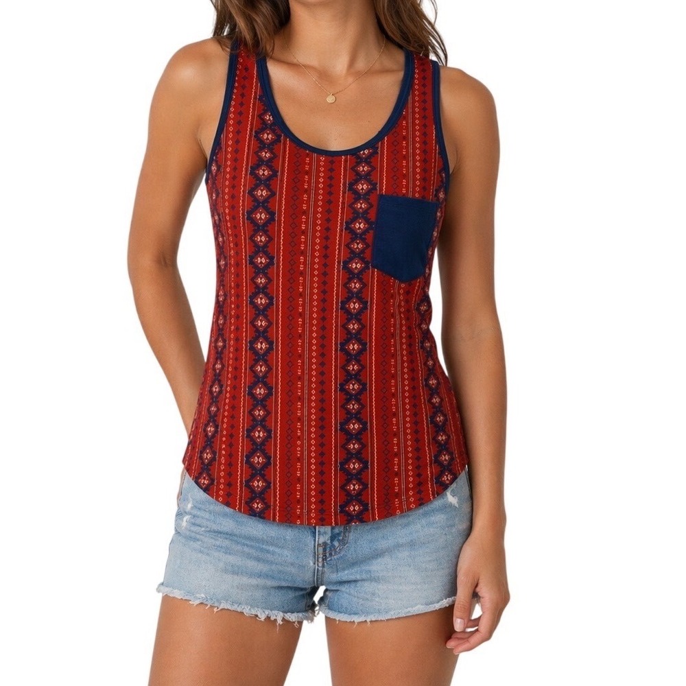 Southwestern Print Tank Top Open Back Bow Casual Festival Merigold Kiss Medium